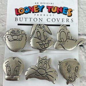 Vintage Official Looney Tunes Metal Character Button Covers Set